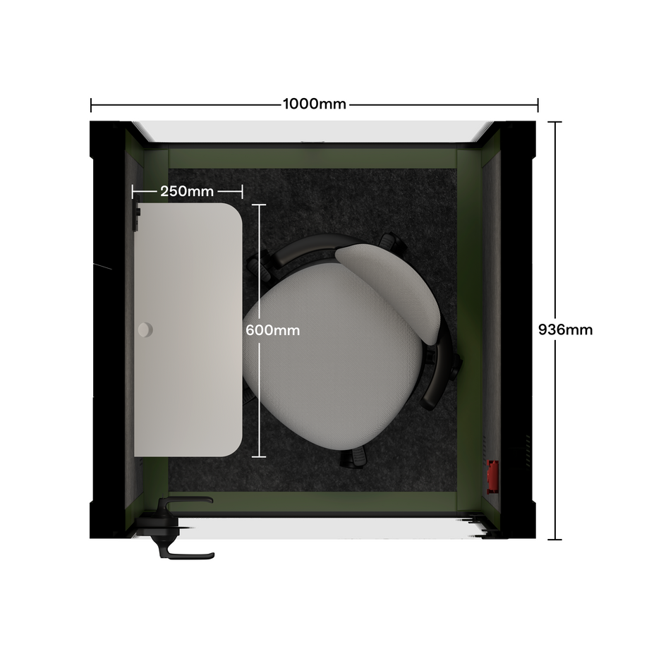 Office Pod Quell AcousticGreen / Upgraded Device Shelf / Dark Grey