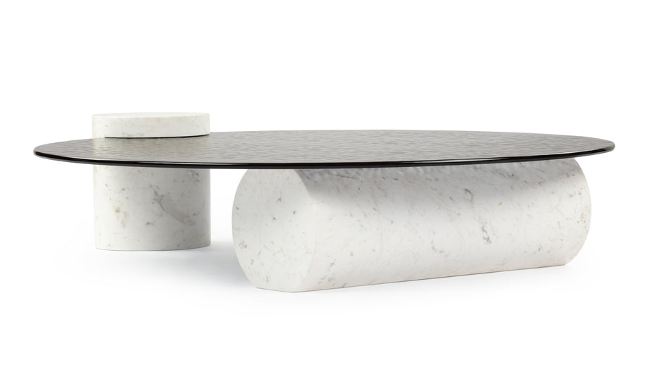 Verre ParticulierVerre Particulier - Verre Particulier Coffee Table, White Marble and Smoked Glass