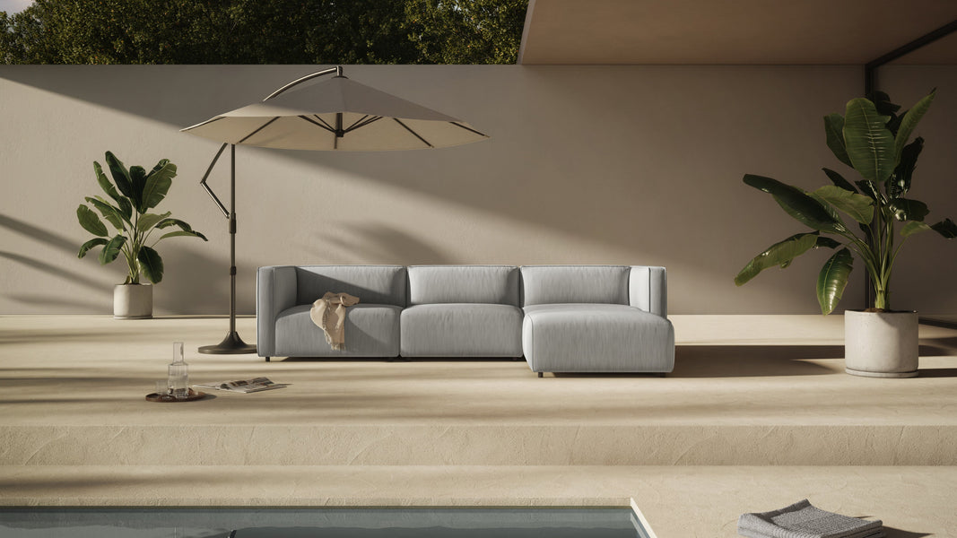 BondBond - Bond Outdoor Sectional, Right Chaise, Dove Grey Performance Weave