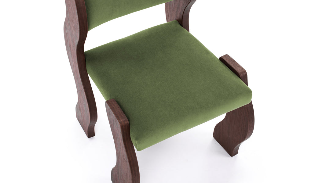 OndaOnda - Onda Side Chair, Deep Olive Velvet and Walnut