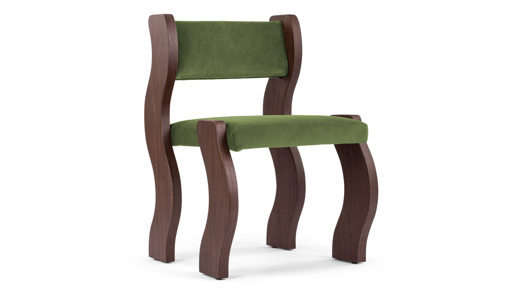 OndaOnda - Onda Side Chair, Deep Olive Velvet and Walnut
