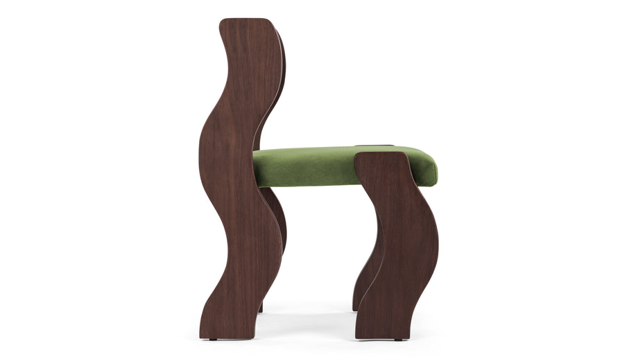 OndaOnda - Onda Side Chair, Deep Olive Velvet and Walnut
