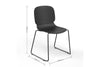 Aarhus Bistro Glide Stackable Chair Black with product dimensions labelled, furniture for offices and work areas.