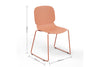 Aarhus Bistro Glide Stackable Chair Coral with product dimensions labelled, furniture for offices and work areas.