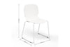 Aarhus Bistro Glide Stackable Chair White with product dimensions labelled, furniture for offices and work areas.