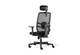 Fokus High Comfort Task Chair with black frame on a white background. This ergonomic high-back chair features a height-adjustable headrest, mesh backrest with lumbar support, fabric seat with moulded foam, height-adjustable PU armrests, G015-13 synchron mechanism with three locking positions, gas lift, nylon base, and PU castors, offering durable and comfortable office seating.
