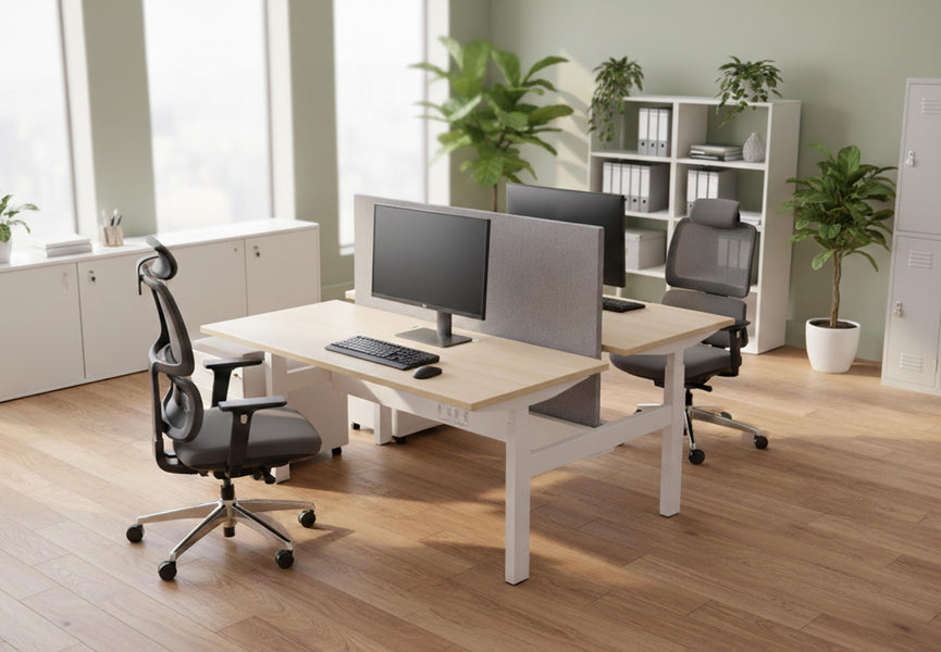 In hoogte verstelbaar bureau Matte Wit / Donker Hout / Salie Groen