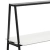 Forma Collaborative A-Frame Table, close-up view showing black steel frame and warm white table surface.