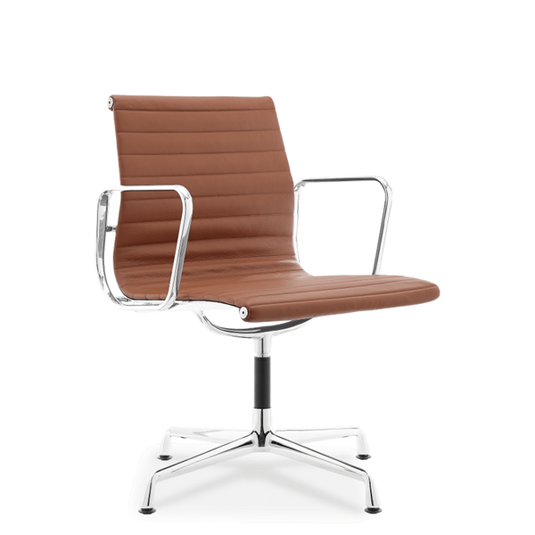 Kontorstol i læder med medium rygTan