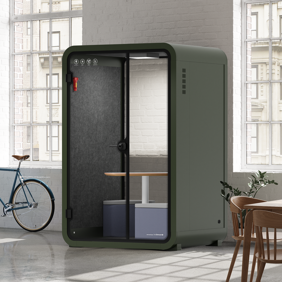 Toimistopuhelinosasto Quell - 2 henkilöäGreen / Dark Gray / Meeting Room + Table + Corner Stool