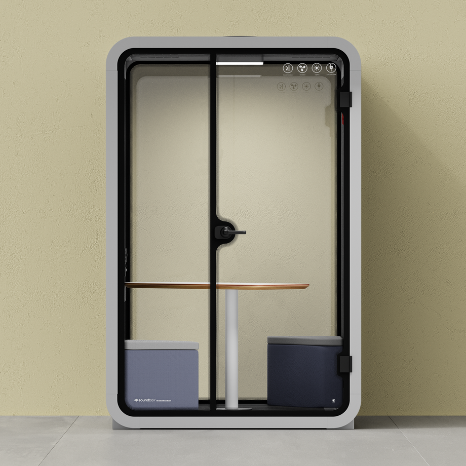 Toimistopuhelinosasto Quell - 2 henkilöäLight Grey / Dark Gray / Meeting Room + Table + Corner Stool