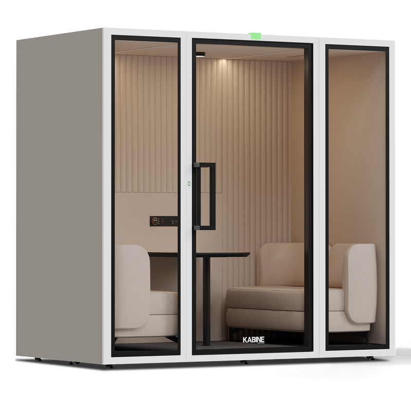 Kabine - 2 - 4 Reunião N Grande Cinza/Branco / Tecido Ecru