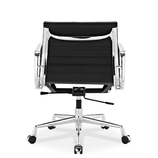 Medium Back Ribbed Leather Office Chair Black