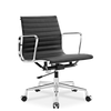 Medium Back Ribbed Leather Office Chair Black