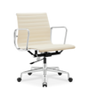 Medium Back Ribbed Leather Office Chair Cream