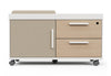 Moda Mobile Storage Cabinet on a white background, featuring a two-drawer one-door design with E0-grade particleboard, melamine finish, PVC edge banding, upholstered fabric door panel, smooth slide rails, damping hinges, ABS handles and nylon caster wheels; modern mobile office storage cabinet engineered for durable, flexible and space-efficient workspace organisation. 