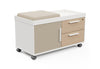 Moda Mobile Storage Cabinet on a white background, featuring a two-drawer one-door design with E0-grade particleboard, melamine finish, PVC edge banding, upholstered fabric door panel, smooth slide rails, damping hinges, ABS handles and nylon caster wheels; modern mobile office storage cabinet engineered for durable, flexible and space-efficient workspace organisation. 