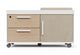 Moda Mobile Storage Cabinet on a white background, featuring a two-drawer one-door design with E0-grade particleboard, melamine finish, PVC edge banding, upholstered fabric door panel, smooth slide rails, damping hinges, ABS handles and nylon caster wheels; modern mobile office storage cabinet engineered for durable, flexible and space-efficient workspace organisation. 