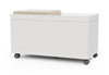 Moda Mobile Storage Cabinet on a white background, featuring a two-drawer one-door design with E0-grade particleboard, melamine finish, PVC edge banding, upholstered fabric door panel, smooth slide rails, damping hinges, ABS handles and nylon caster wheels; modern mobile office storage cabinet engineered for durable, flexible and space-efficient workspace organisation. 