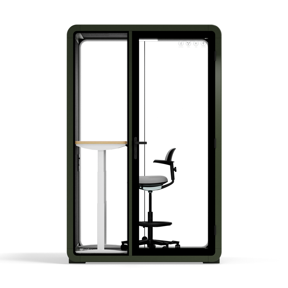 Quell+, 2 personer PodDark Green / Dark Gray / Electric Adjustable Work Station + Stool