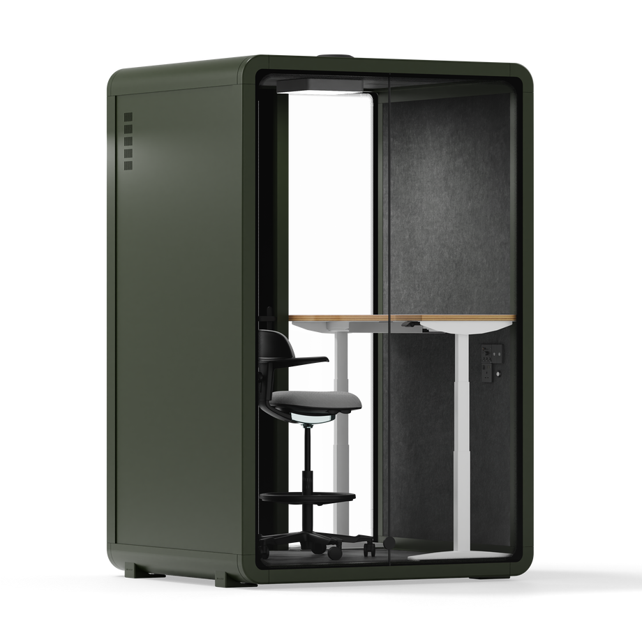 Quell+, 2 personer PodDark Green / Dark Gray / Electric Adjustable Work Station + Stool