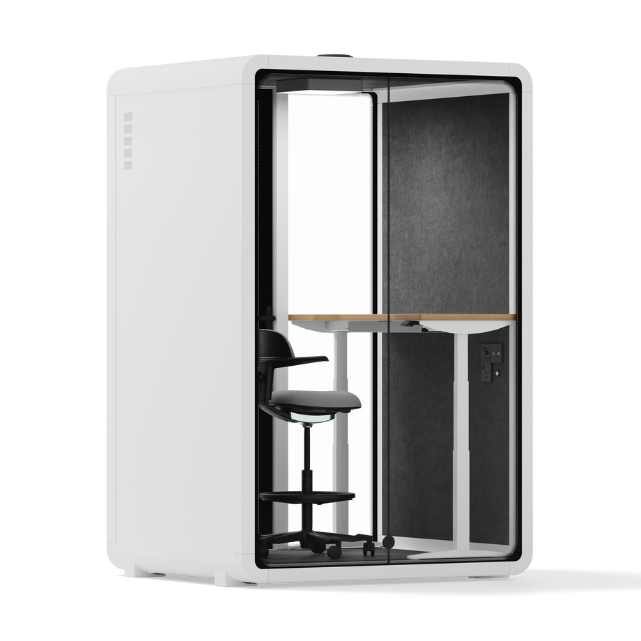 Quell+, 2 personer PodWhite / Dark Gray / Electric Adjustable Work Station + Stool