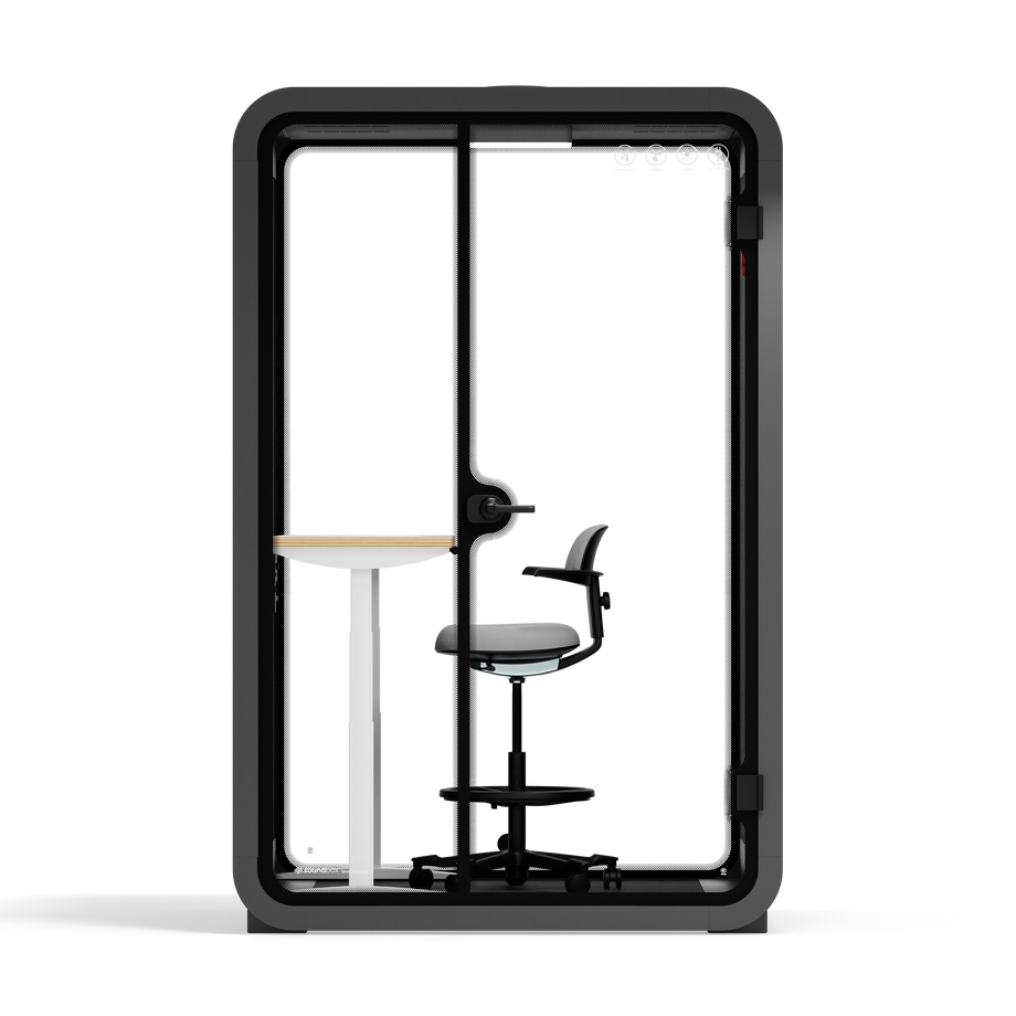 Toimistopuhelinosasto Quell - 2 henkilöäWooden / Dark Gray / Electric Adjustable Work Station + Stool