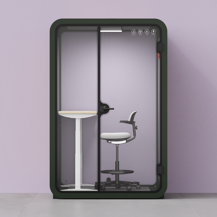 Toimistopuhelinosasto Quell - 2 henkilöäGreen / Dark Gray / Electric Adjustable Work Station + Stool
