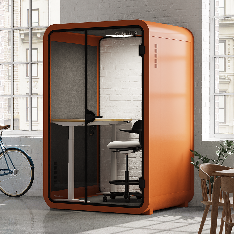 Toimistopuhelinosasto Quell - 2 henkilöäOrange / Dark Gray / Electric Adjustable Work Station + Stool