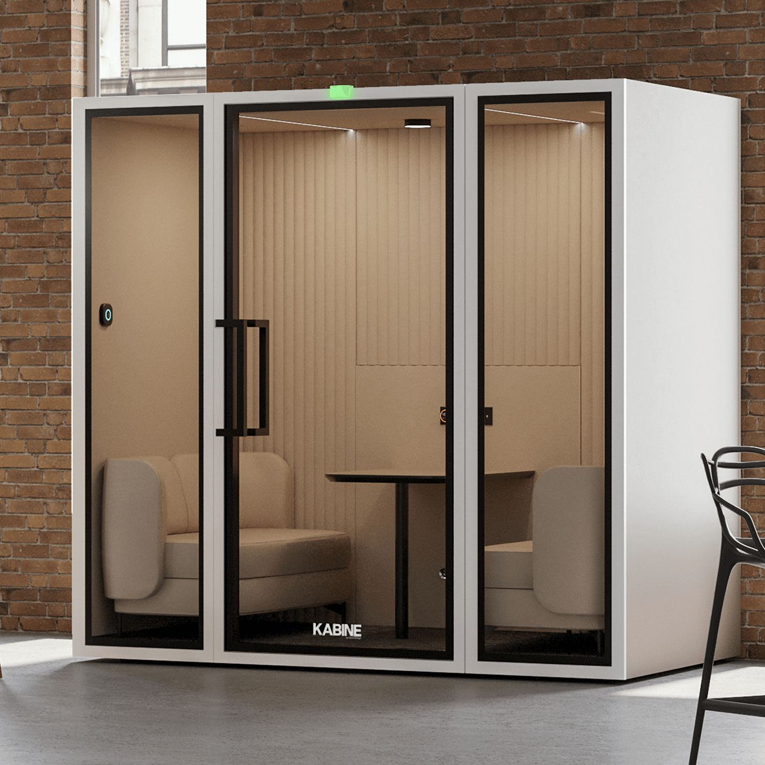 Kabine - 2 - 4 Reunião N Grande Cinza/Branco / Tecido Ecru