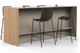 Skanfor Collaborative Breakfast Bar, angled view of the oak wood external, warm grey internal, double-sided bar.
