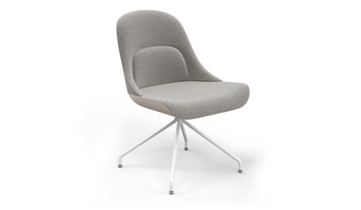 Bloom Scandinavian Inspired Office Chair by Quell Design – a modern Scandinavian-style chair with a contoured seat in linen velvet and eco-friendly synthetic leather, supported by Eiffel-style powder-coated aluminium legs. Elegant, ergonomic, and ideal for workspaces or leisure areas, embracing timeless simplicity and sustainable design.