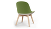 Bloom Beech Wood Office Chair by Quell Design – a modern Scandinavian-style chair with a smooth contoured seat upholstered in linen velvet and eco-friendly synthetic leather detailing. Featuring natural beech wood legs that provide strength and stability, this elegant and ergonomic chair combines minimalist design with lasting comfort. Perfect for collaborative workspaces, dining areas, and contemporary interiors seeking timeless simplicity and sustainability.