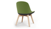Bloom Beech Wood Office Chair by Quell Design – a modern Scandinavian-style chair with a smooth contoured seat upholstered in linen velvet and eco-friendly synthetic leather detailing. Featuring natural beech wood legs that provide strength and stability, this elegant and ergonomic chair combines minimalist design with lasting comfort. Perfect for collaborative workspaces, dining areas, and contemporary interiors seeking timeless simplicity and sustainability.