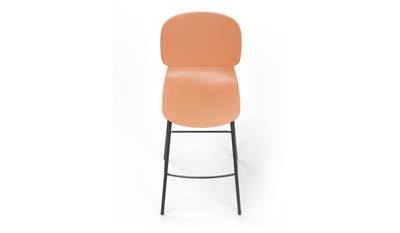 Aarhus counter stool reverse view product shot on white background, modern seating for contemporary areas, offices, and workspaces, coral colour.
